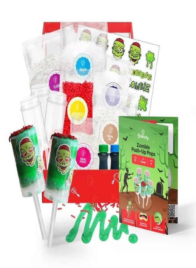 Baketivity Zombie Push-Up Pops Baking Kit for Kids Halloween Baking Kit with Pre-Measured Ingredients Zombie Decorations & Step-by-Step Guide DIY Cake & Pudding Push-Up Pops Kit Fun Family Activity Party Gift - Image 1